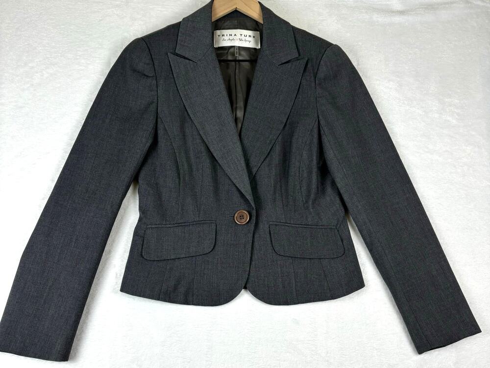 Trina Turk Blazer One Button Blazer Women's Size 4 in Charcoal
